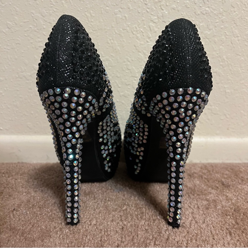 Jeru Black Sparkle Rhinestone Dress High Stiletto Platform Pumps US Size 5 1/2 - Picture 5 of 9